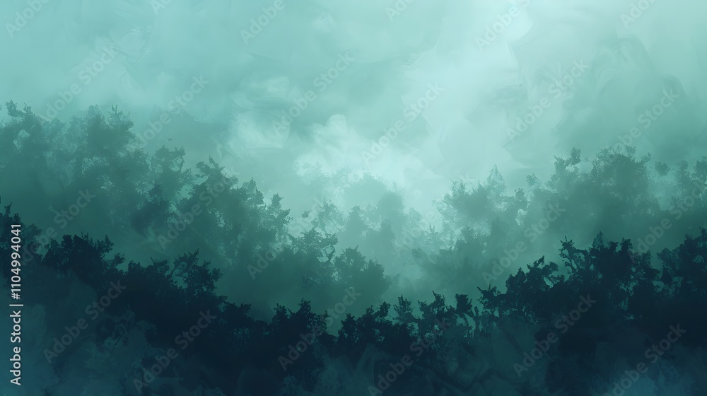 Fototapeta premium Misty Green Forest Abstract Landscape Artwork