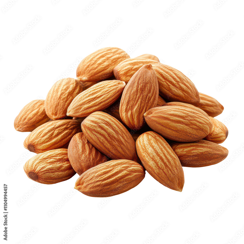 Fresh almonds resting on a transparent background highlighting their natural texture and color variations, Almond on transparent background Fresh almonds resting on a transparent background highlighting their natural texture and color variations, Almond on transparent background