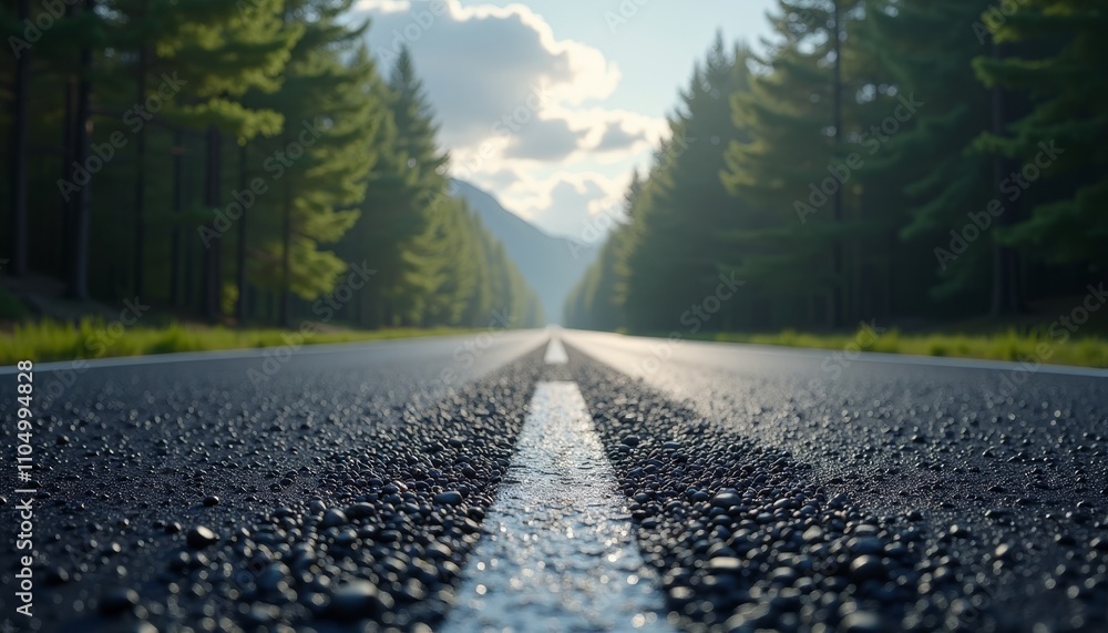 Fototapeta premium Empty road in forest with sunlight