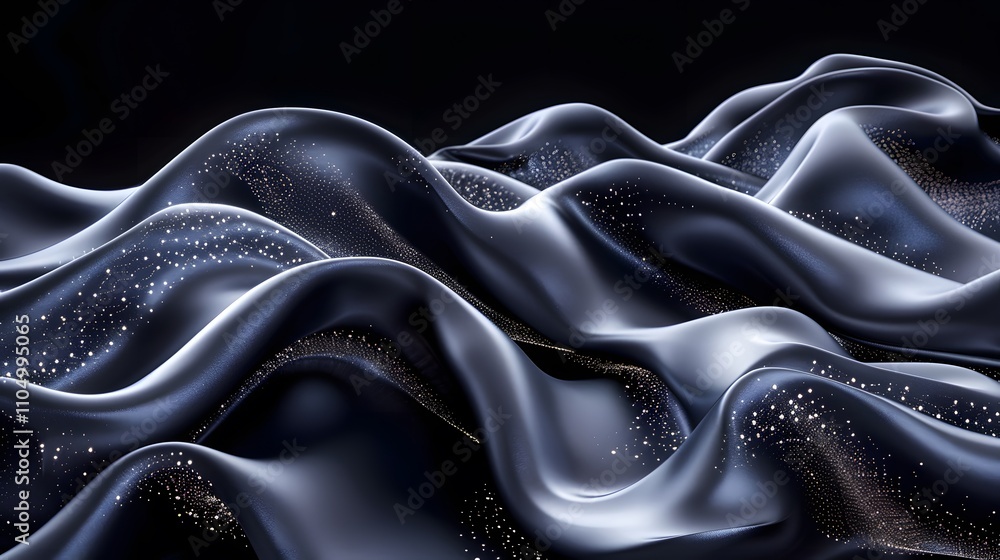 Abstract dark blue silk waves with gold particles. Abstract dark blue silk waves with gold particles.