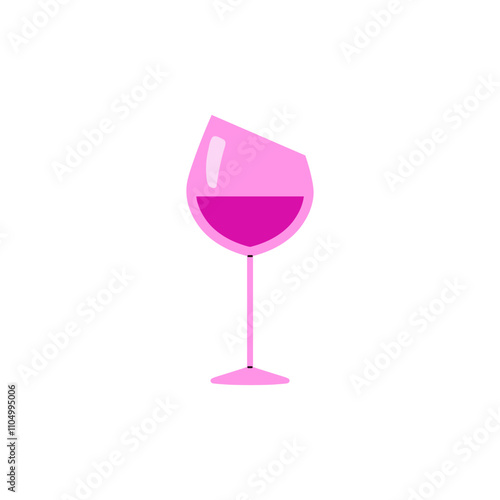 Vector illustration of an elegant glass glass with red wine, highlighted on a white background