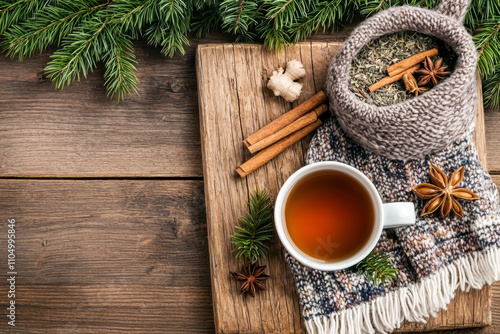 Warm herbal tea with spices and cozy decor for immunity boost