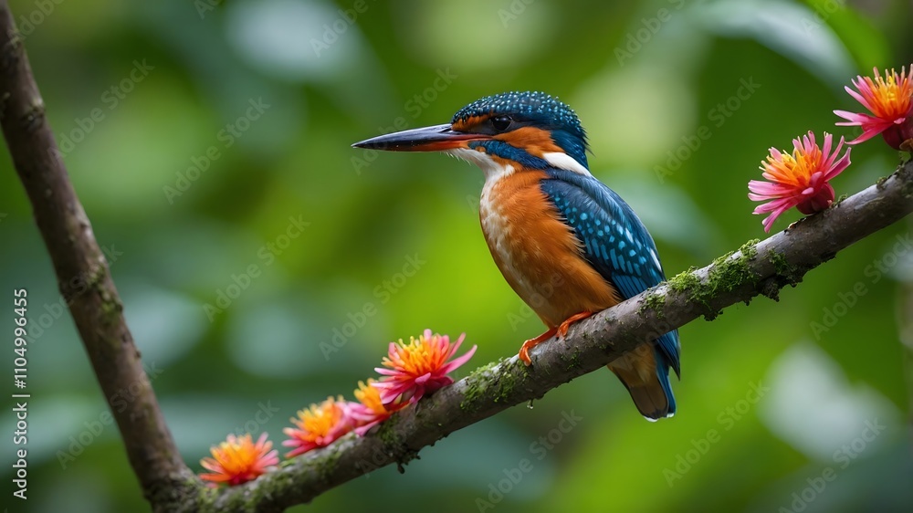 Fototapeta premium Tropical Majesty: Manganese Kingfisher Perched on a Lush Branch
