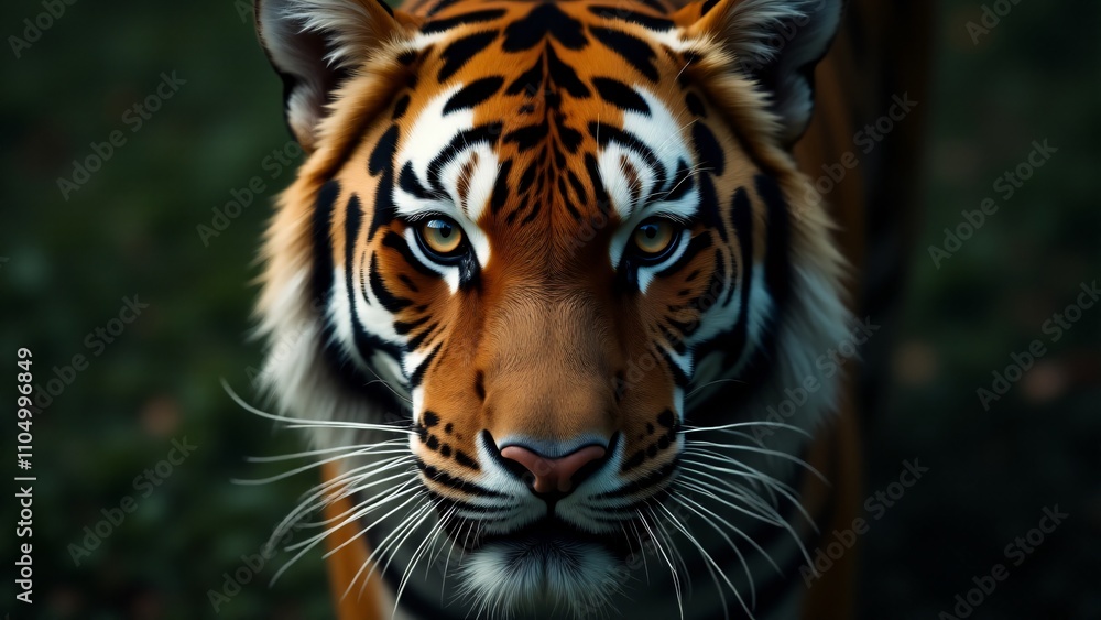 A close-up portrait of a tiger, focusing on its piercing eyes and intense expression. The fine detail of its orange and black stripes contrasts against a blurred background, emphasizing its power. A close-up portrait of a tiger, focusing on its piercing eyes and intense expression. The fine detail of its orange and black stripes contrasts against a blurred background, emphasizing its power.