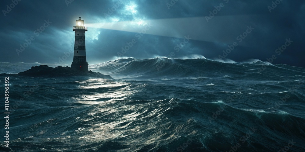 An eerie glow emanates from a faint light source in the midst of an unsettled ocean, water, shadows, light, glow, mysterious An eerie glow emanates from a faint light source in the midst of an unsettled ocean, water, shadows, light, glow, mysterious