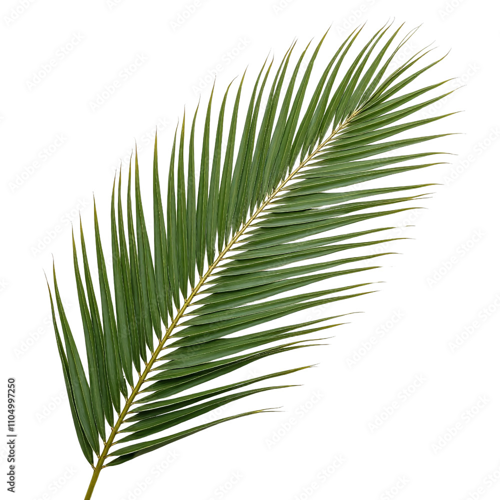 Obraz premium Lush Green Palm Leaf Branch Tropical Foliage Isolated White Background