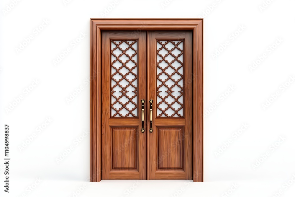 Obraz premium Intricate Wooden Double Door with Glass Etching