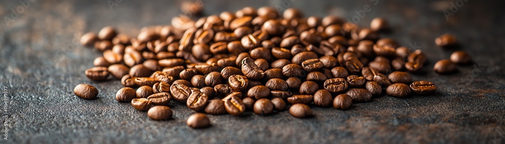 Naklejka premium Closeup of whole coffee beans scattered on a dark background, highlighting their natural beauty and rich brown shades