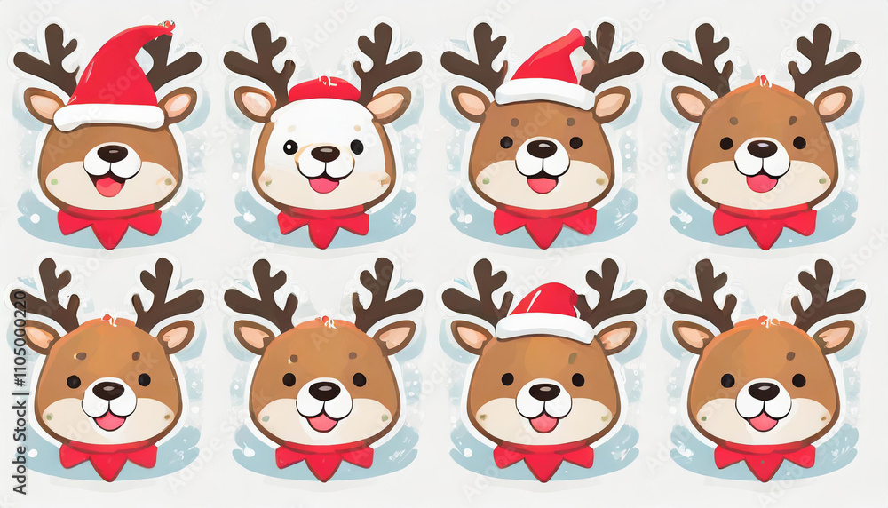 Reinder icon set collection, concept of christmast greeting card Reinder icon set collection, concept of christmast greeting card