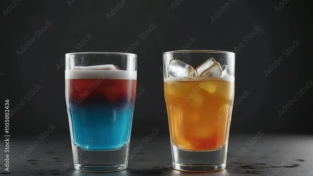 Vibrant Duo: Colorful Cocktails with Ice Splash Vibrant Duo: Colorful Cocktails with Ice Splash
