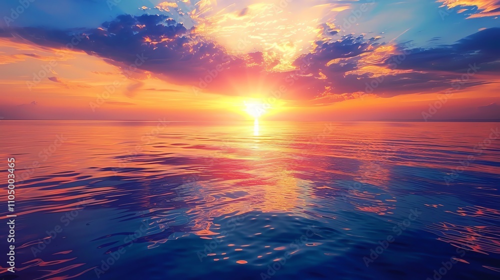 A vibrant sunset over a calm ocean. A vibrant sunset over a calm ocean.