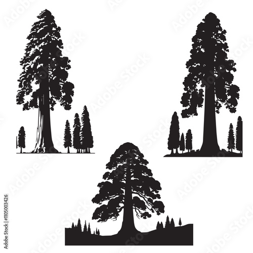 sequoia tree silhouette set  -  sequoia leaf vector -organic nature vector- tree silhouette - tree, nature botanical set - wood silhouette set  