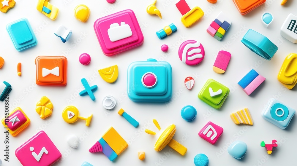 Colorful App Icons Scattered On A White Background Colorful App Icons Scattered On A White Background