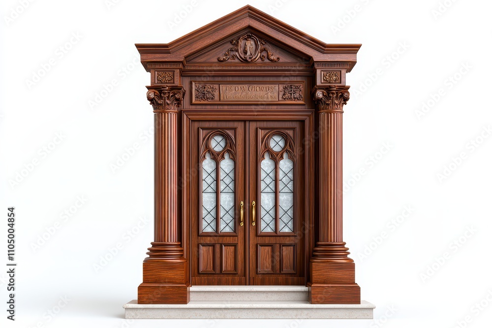 Intricate Wooden Double Door with Glass Etching Intricate Wooden Double Door with Glass Etching