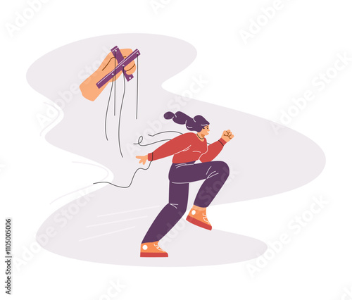 Vector depicting a puppet character gaining liberation illustrates toxic manipulation on a white background