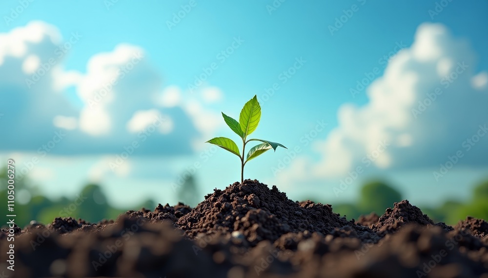 A single leafy plant sprout emerging from the ground A single leafy plant sprout emerging from the ground