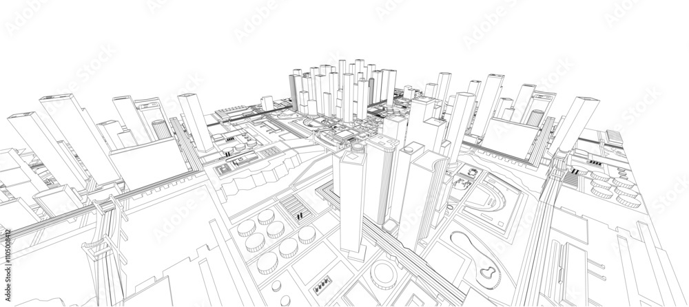Fototapeta premium 3d wireframe of building. sketch design.Vector