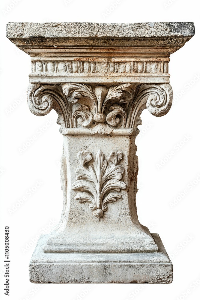 Fototapeta premium Ornate stone pedestal, classical design, weathered.