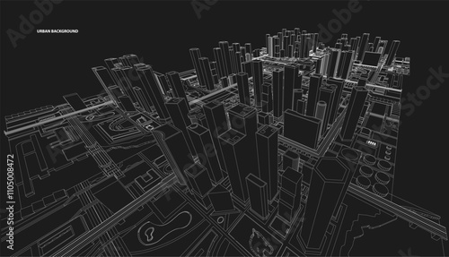 3d wireframe of building. sketch design.Vector
