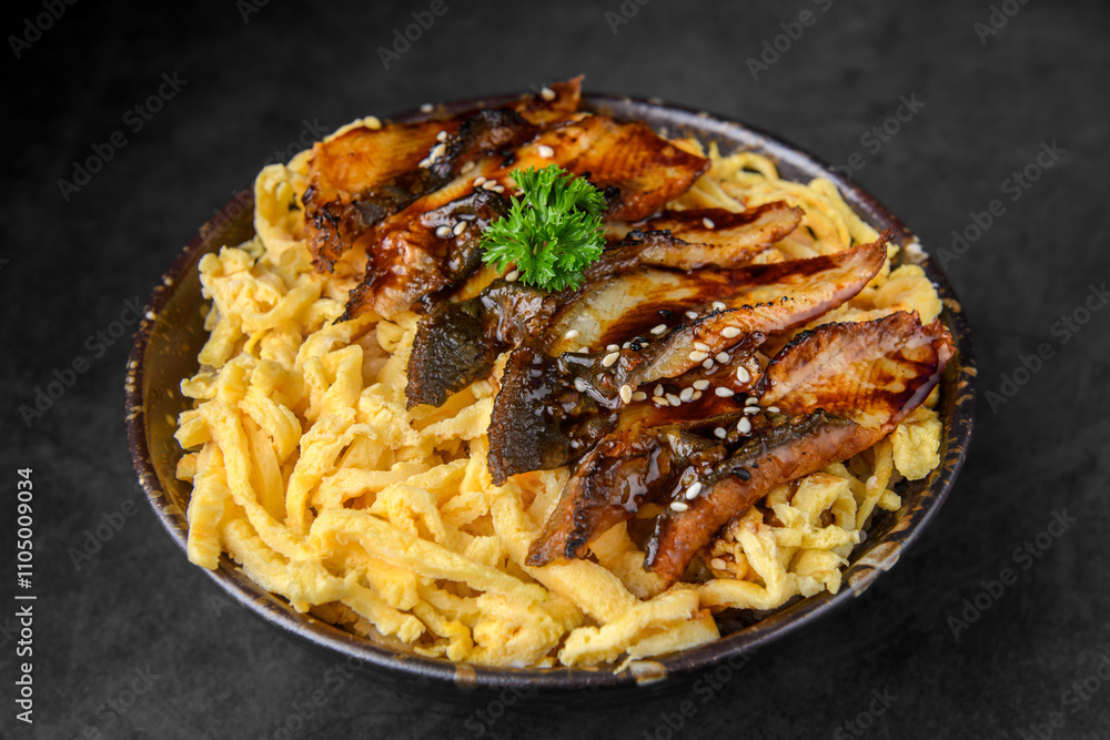 Unagi donburi or grilled eel with rice