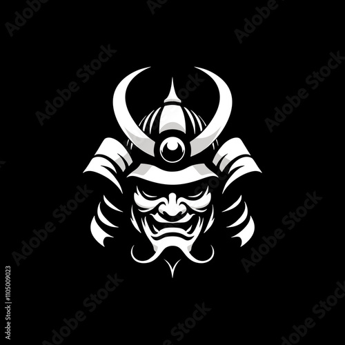simple silhouette drawing vector of samurai head armor mask