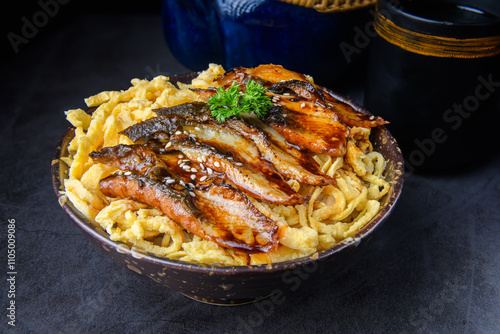 Obraz na płótnie Unagi donburi or grilled eel with rice w salonie