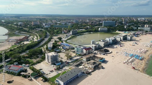 Eforie Nord , is an attractive travel destination for sea summer vacation on the Black Sea Coast , near Constanta City , Romania , Europe , aerial drone view.