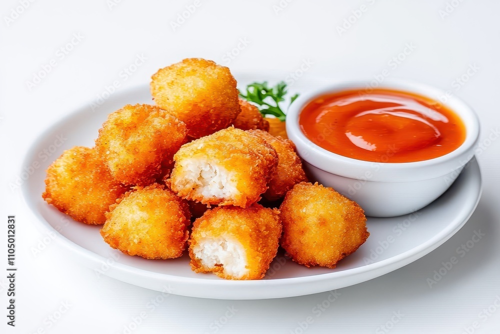 Fried Chicken Pieces with Sauce and Garnish Fried Chicken Pieces with Sauce and Garnish