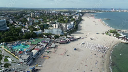 Eforie Nord , is an attractive travel destination for sea summer vacation on the Black Sea Coast , near Constanta City , Romania , Europe , aerial drone view.