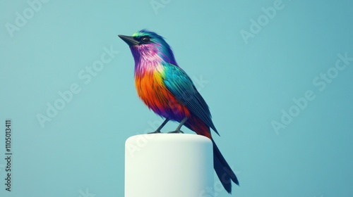 Vibrant Rainbow Bird Perched on White Cylinder photo