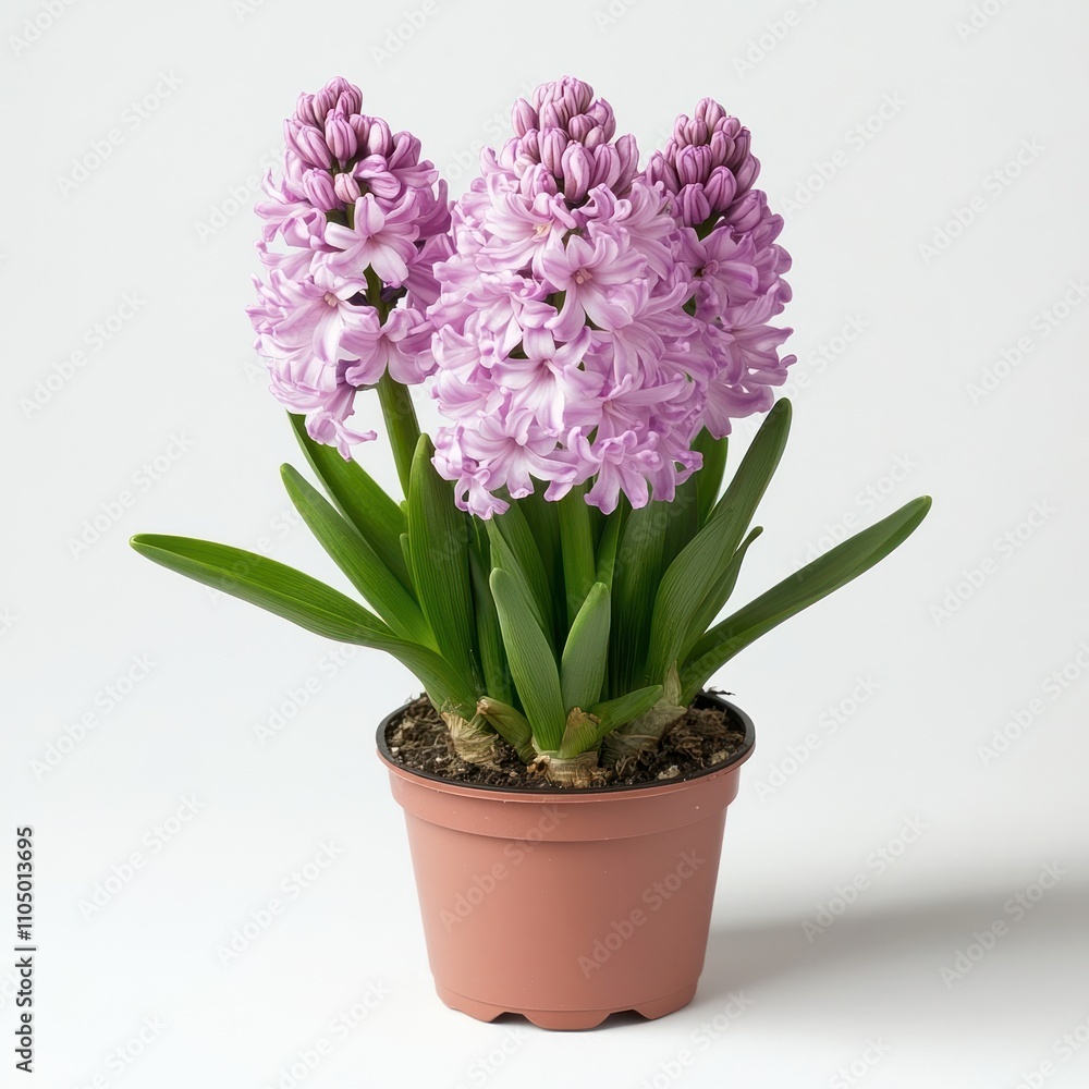 Light Purple Hyacinths Blooming in a Brown Pot Light Purple Hyacinths Blooming in a Brown Pot