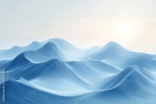 A minimalist, abstract landscape with soft, blue mountains and a hazy sky, evoking a sense of tranquility and serenity.