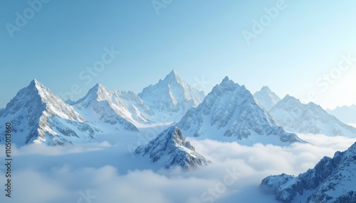 Wallpaper Mural Majestic snowy peaks rising above a sea of clouds Torontodigital.ca