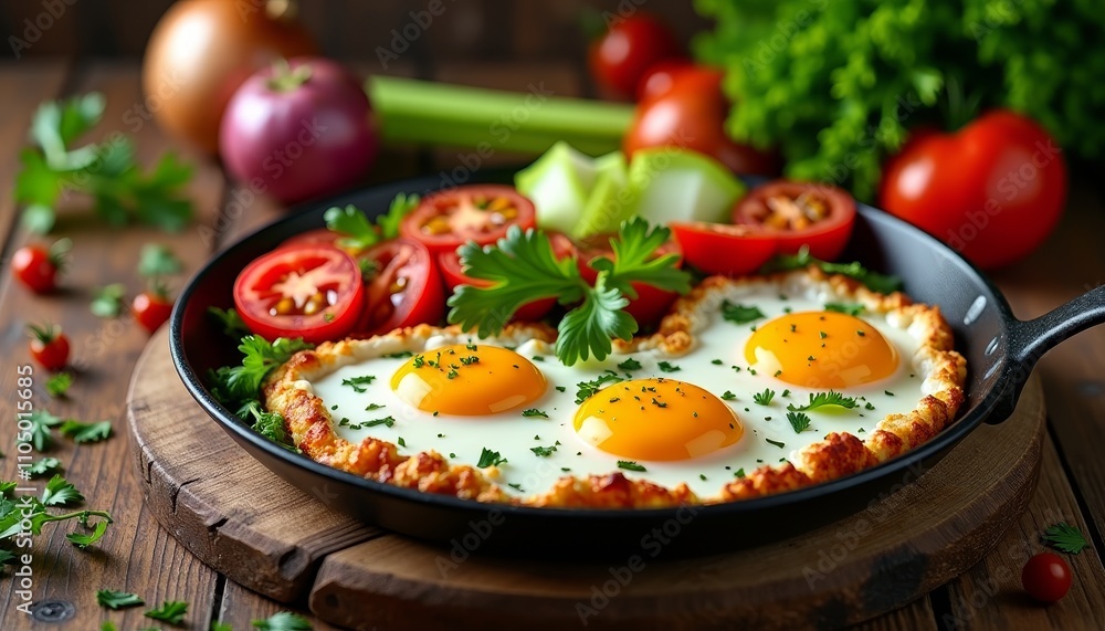 Gorgeous fried eggs with tomatoes & basil Gorgeous fried eggs with tomatoes & basil