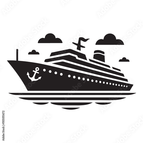 cruise ship clip art. Flat monochrome vector illustration	
