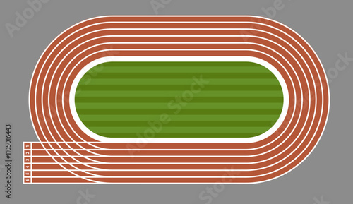 Running track field or athletic stadium.Playground for runner or soccer.Marathon race.Road lane.Sport concept. Flat design. vector illustration.