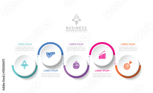 Vector infographic business presentation template with circular interconnection with 5 options.