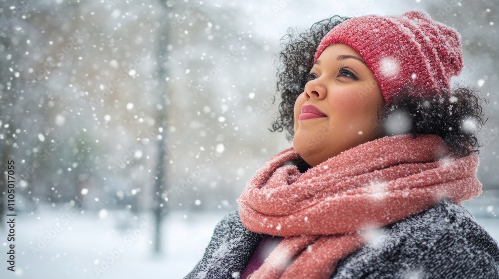 Embracing Winter Plus-Size Woman in Snowy Park Embracing Winter Plus-Size Woman in Snowy Park
