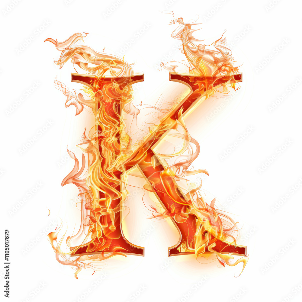 Fire and burning flames K letter isolated on transparent or white background Fire and burning flames K letter isolated on transparent or white background
