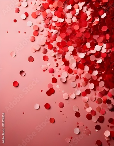 Red Confetti Celebration: A vibrant burst of red confetti, a celebration of joy and festivity. The background is a soft pink, creating a romantic and celebratory atmosphere.