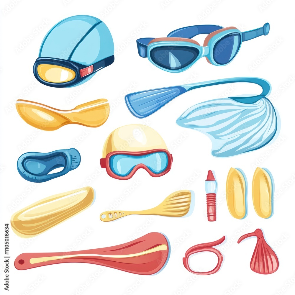 Naklejka premium Winter Sports Gear Illustration Colorful Cartoon Ski Goggles Helmet Accessories