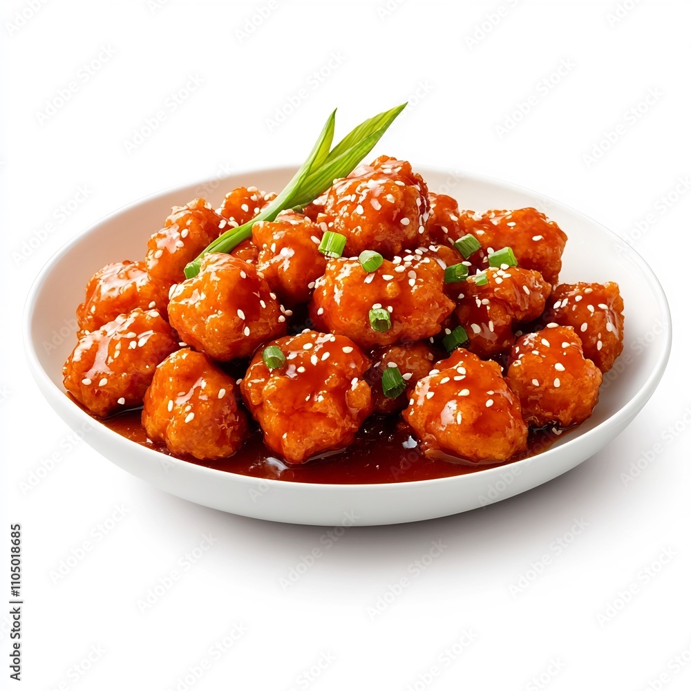 Macro Shot of Crispy General Tso s Chicken on White Plate Macro Shot of Crispy General Tso s Chicken on White Plate