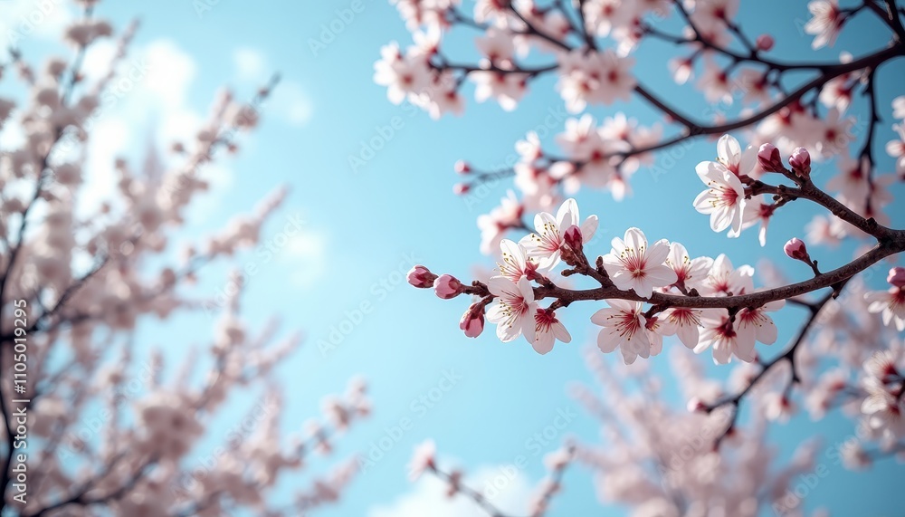 Blooming cherry blossoms against blue sky Blooming cherry blossoms against blue sky