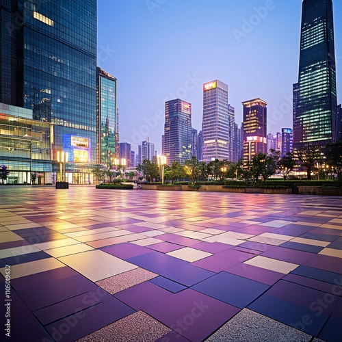 Entertainment Quarter development, evening, eye-level perspective photo