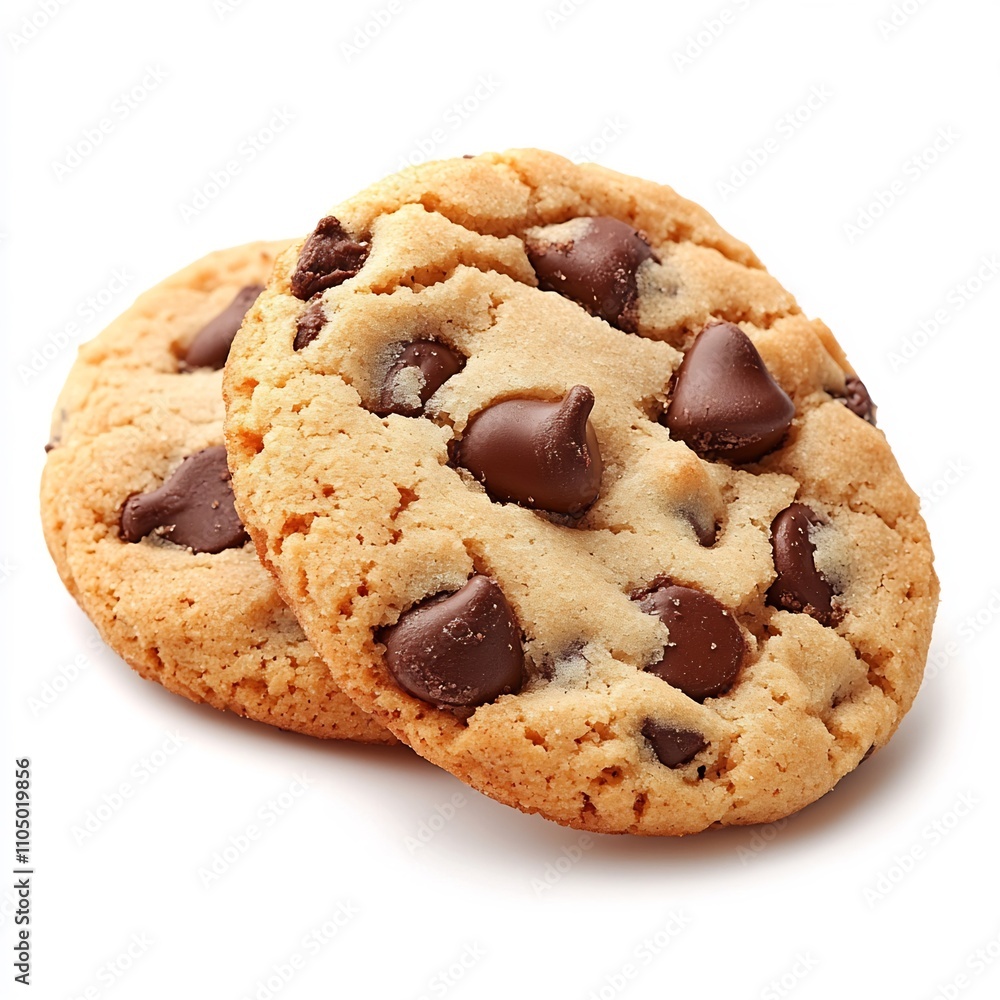 Macro Shot of Tempting Chocolate Chip Cookies on a White Background Macro Shot of Tempting Chocolate Chip Cookies on a White Background