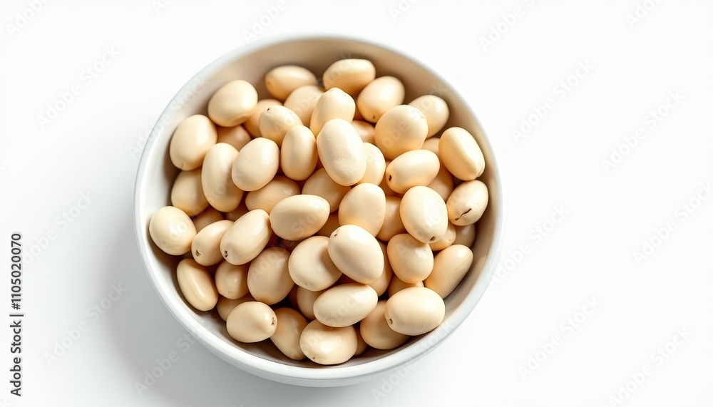 Small beige beans in bowl or Beige legumes in white dish Small beige beans in bowl or Beige legumes in white dish