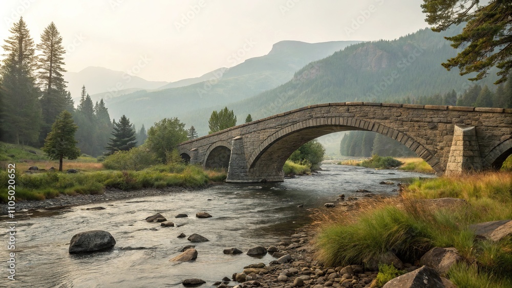 Low-arched stone bridge crossing shallow Columbia River, low arched stone bridges, outdoor bridges, natural materials, rustic bridges, columbia river Low-arched stone bridge crossing shallow Columbia River, low arched stone bridges, outdoor bridges, natural materials, rustic bridges, columbia river
