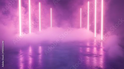 Pink Neon Lights Illuminate Foggy Abstract Scene