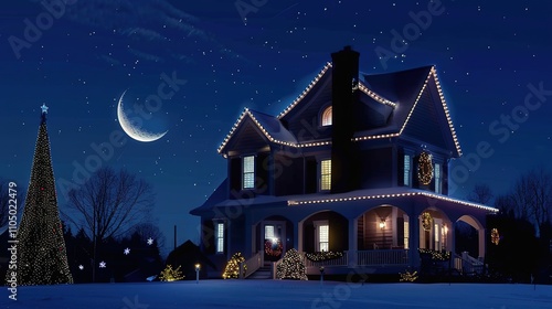 Illustration of Christmas House lit up