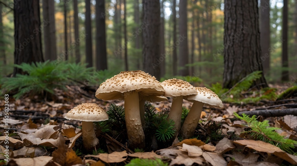 Autumn Treasure: Mistake Mushrooms Amidst Fallen Leaves and Pine Needles Autumn Treasure: Mistake Mushrooms Amidst Fallen Leaves and Pine Needles